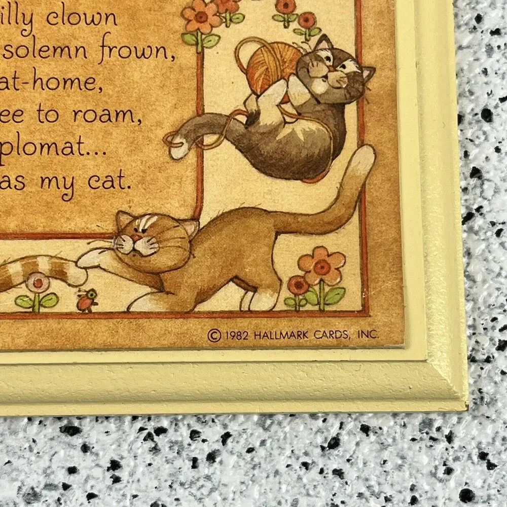 Vintage 80s Hallmark Cat Picture Frame Plaque‎ Wall Hanging Retro 1982